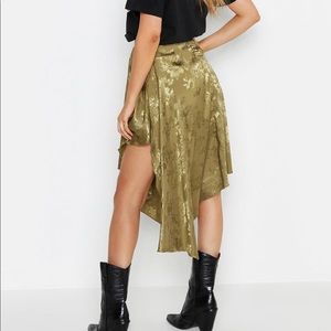 Olive silk asymmetric skirt